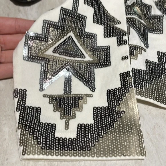 NWT Express Sequin Bronze Gold Ivory Stretch Open Drape Light Crop Blazer *S - Picture 3 of 6